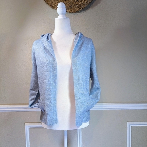 Sky Blue Silver Sparkly Hoodie Long Sleeve Lightweight Sweater NWT - Picture 1 of 6